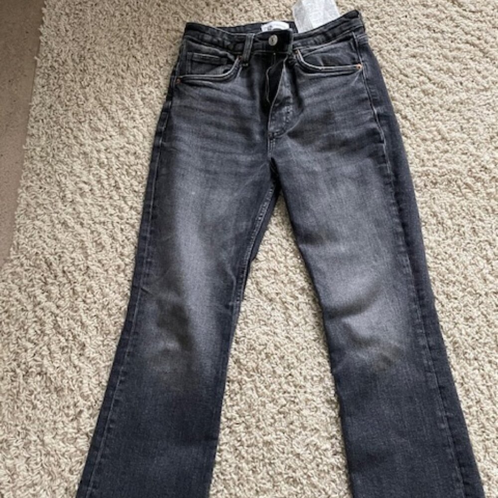 Women's Zara Black Denim Jeans Size 4, Washed Out Look, Straight Leg - Great Con